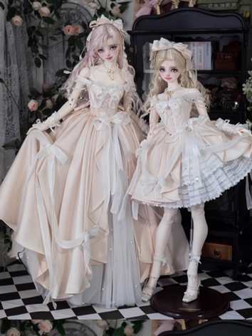 Cyan Forest BJD Clothes Girl Champagne White Dress Suits for SD 68cm 70cm Size Ball-jointed Doll