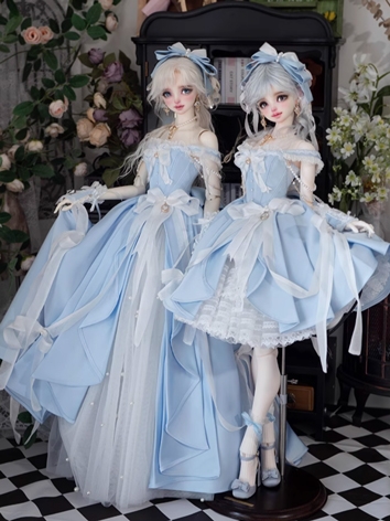 Cyan Forest BJD Clothes Girl Blue White Dress Suits for SD 68cm 70cm Size Ball-jointed Doll